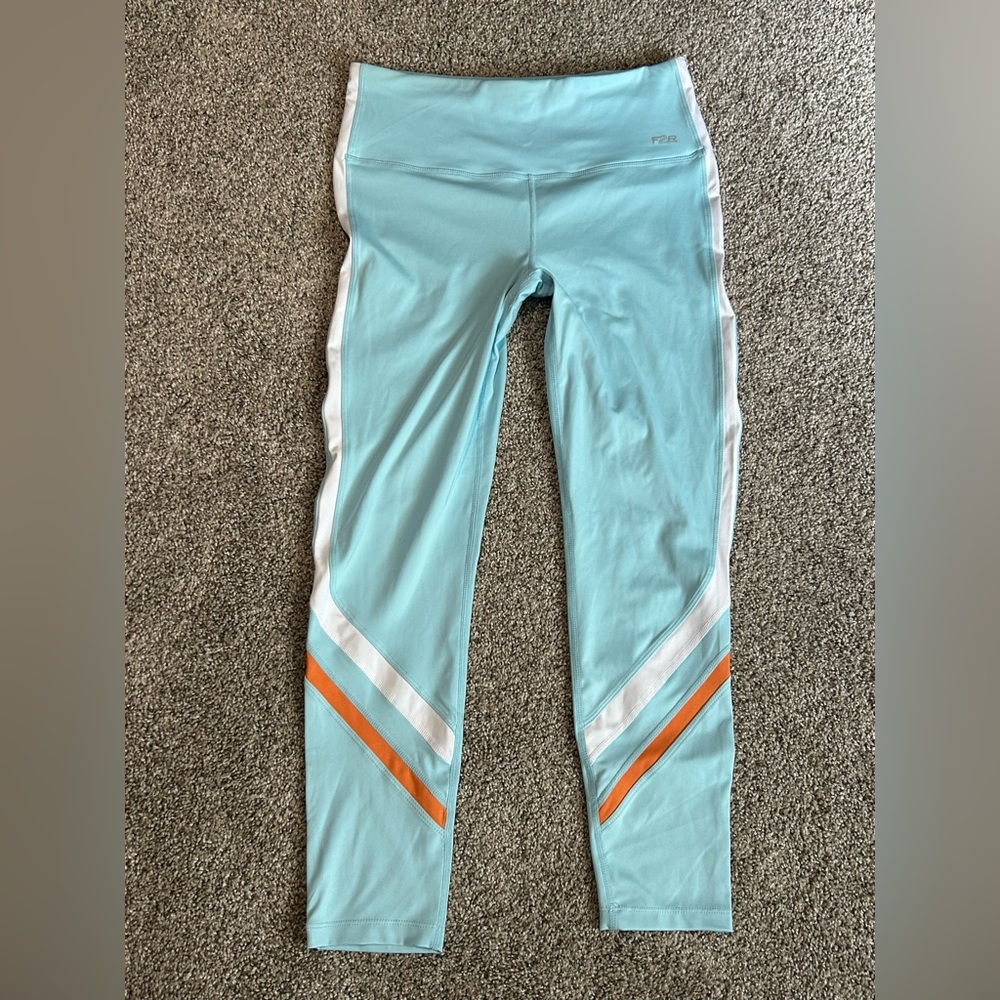 Fit2Run Light Blue Leggings with White and Orange Accents Women’s M